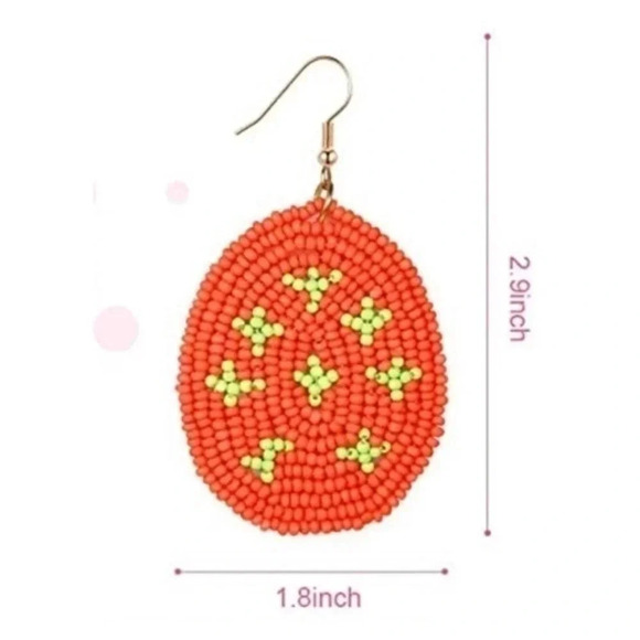 Orange & Yellow Easter Eggs Handmade Beaded Spring Drop Earrings NWT - Picture 2 of 2